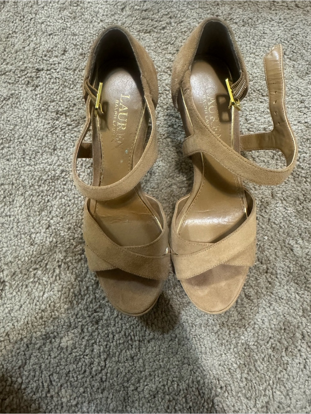 Lauren Ralph Lauren Tan Suede Open-Toe Heeled Sandals